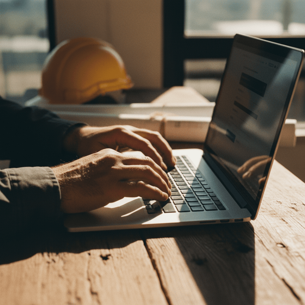 Contractor using modern website on laptop